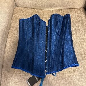 Blue Brocade Overbust Corset Size XL